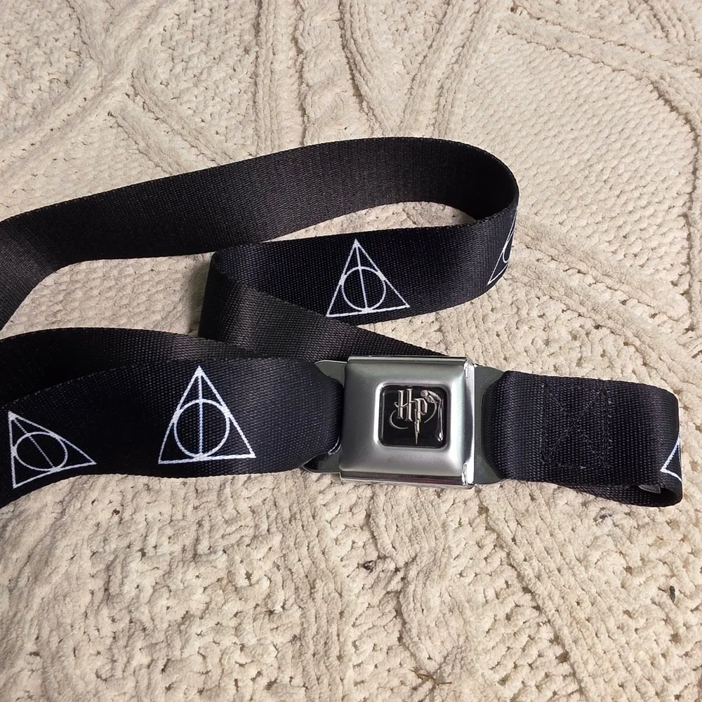 Buckle-Down Harry Potter Deathly Hallows Seatbelt Belt Black Fits 24